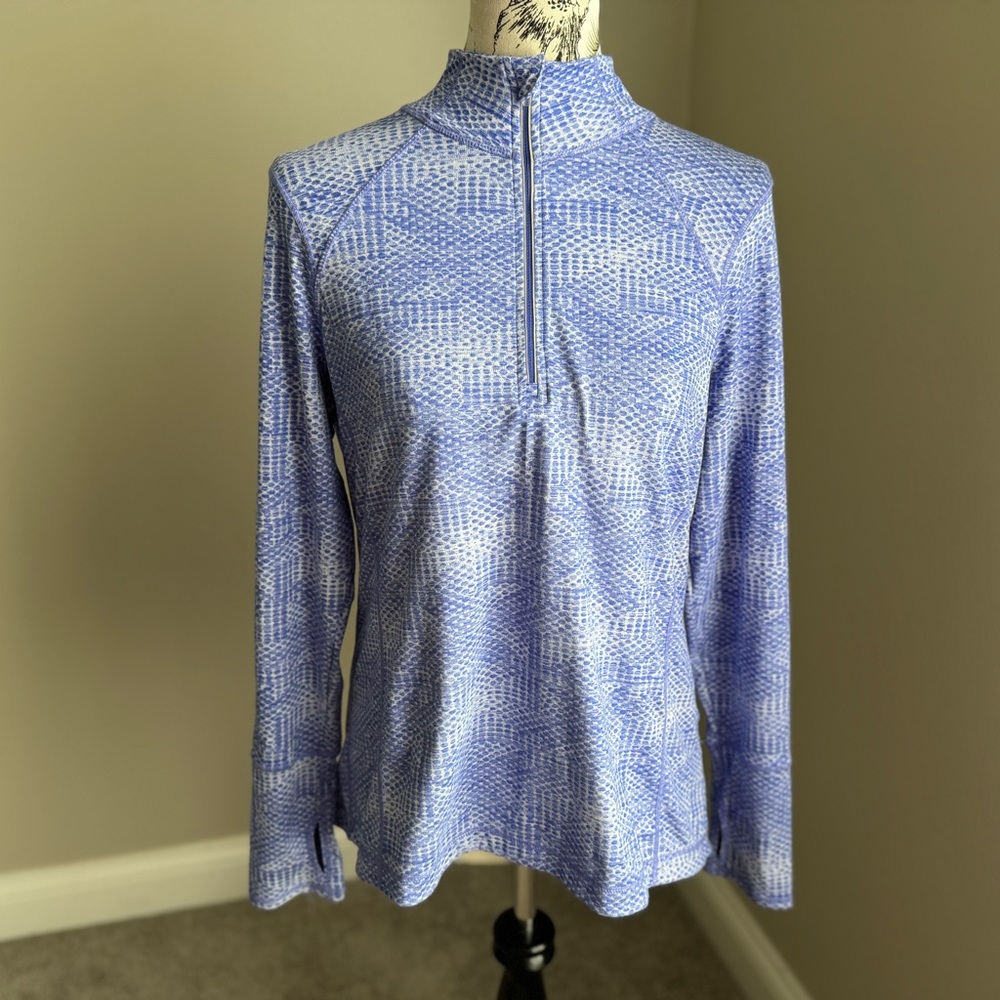 Kirkland Signature Women’s Blue & White Quarter Zip w/ Thumb Slits